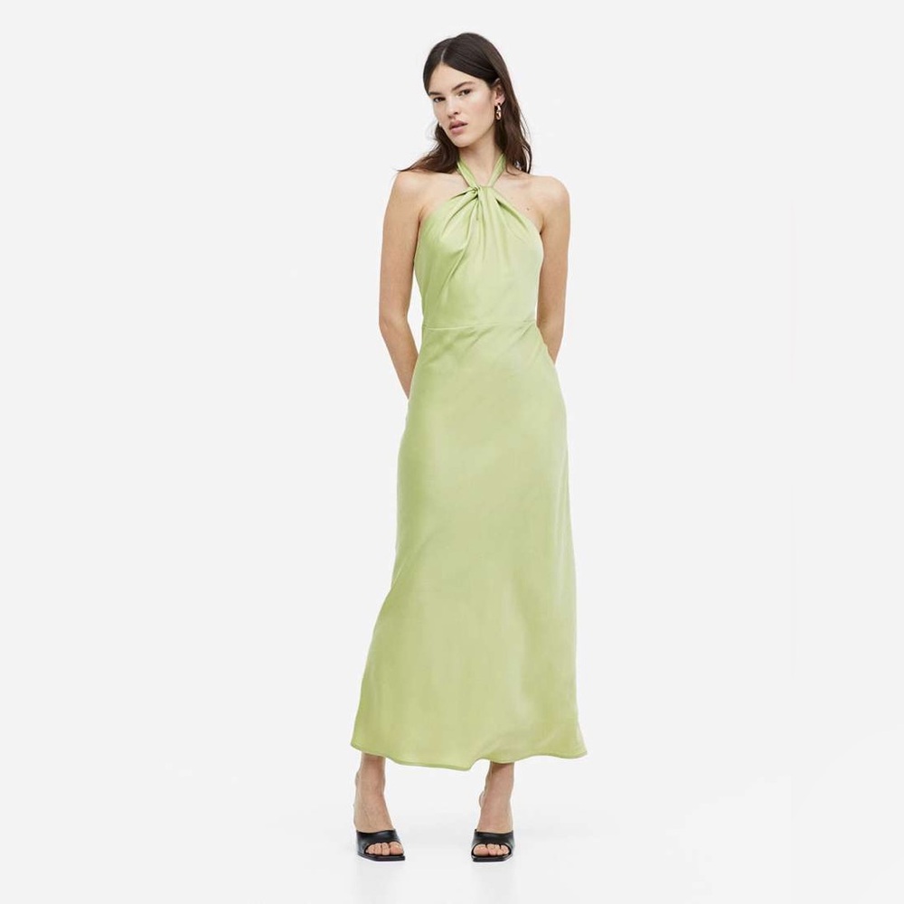 H&M Elegant Satin Green Halter Dress